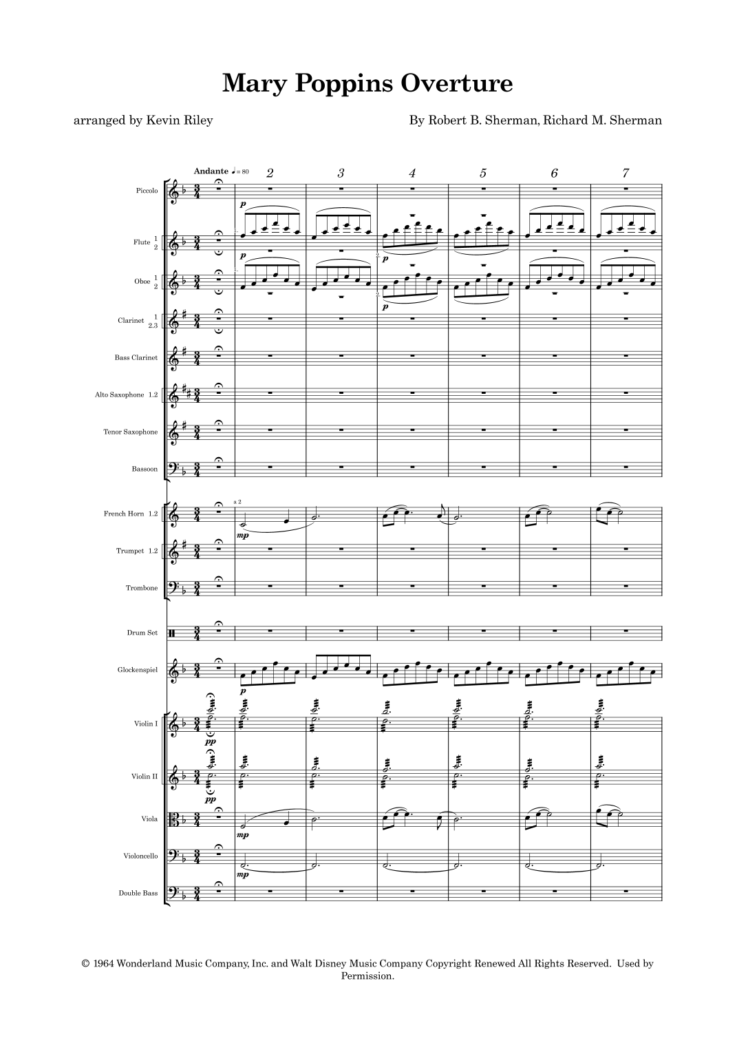 Mary Poppins: A Symphonic Fantasy (arr. Kevin Riley) by Irwin Kostal Full Orchestra