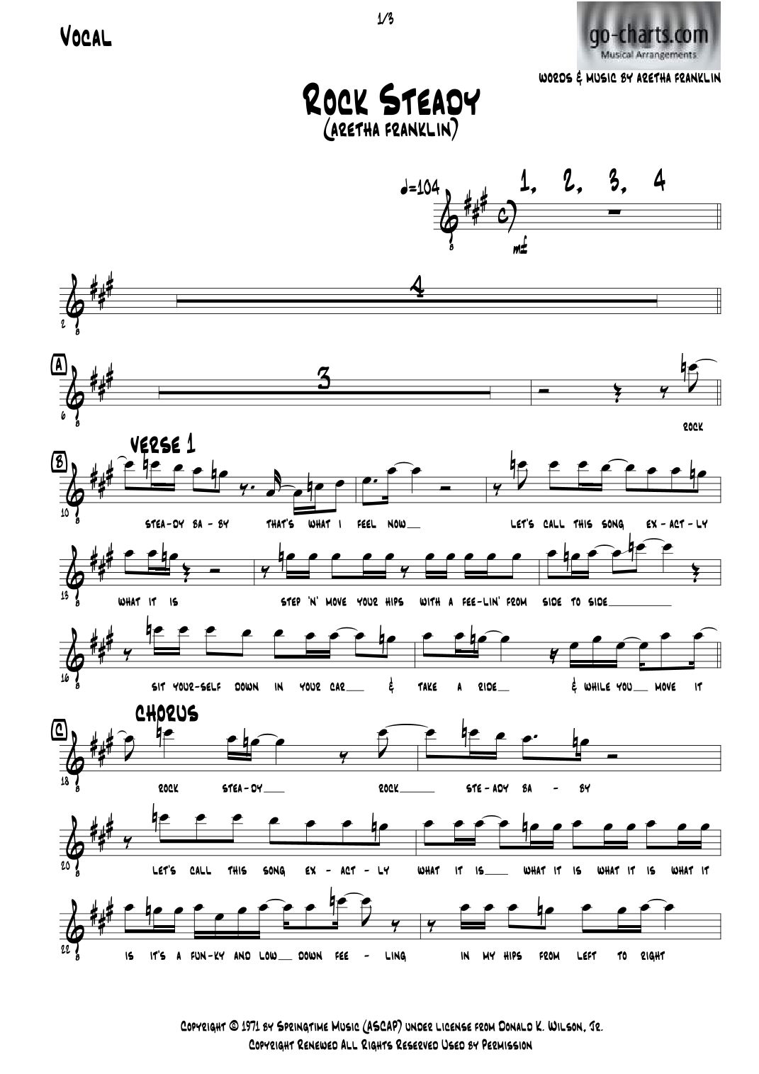 Rock Steady (arr. Andy Davidson go-charts.com) by Aretha Franklin Full Orchestra