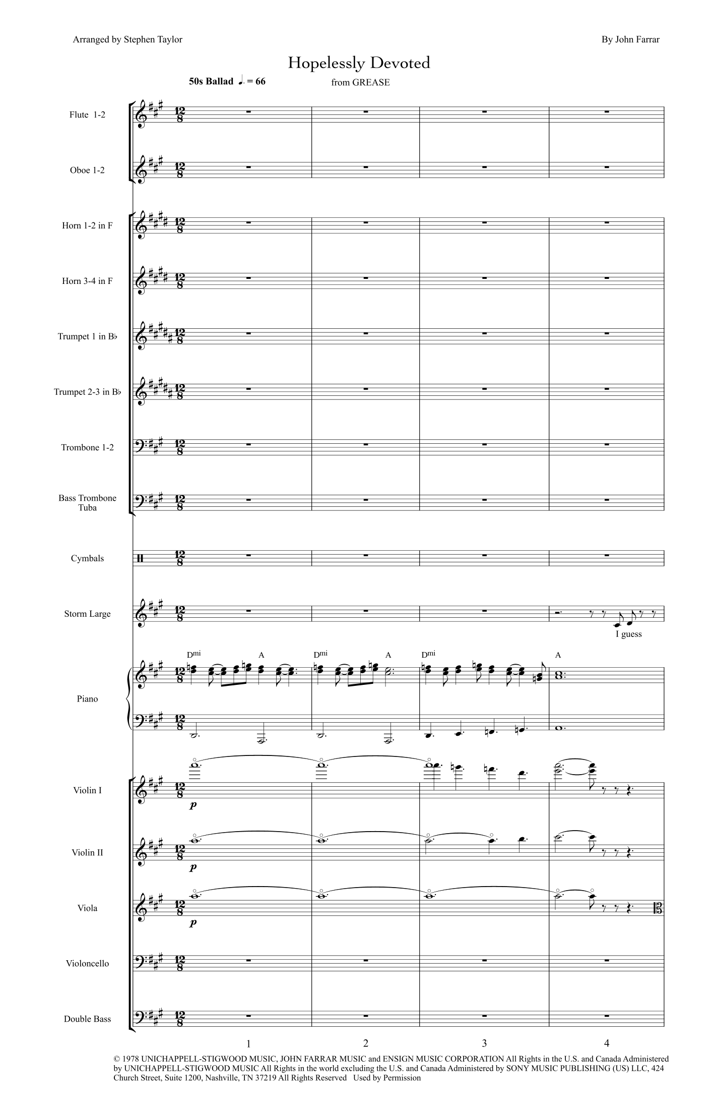 Hopelessly Devoted To You (arr. Stephen Taylor) by Olivia Newton-John 管弦乐团 - 预览