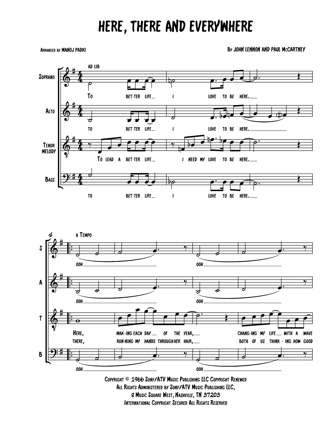 Here, There And Everywhere (arr. Manoj Padki) by The Beatles Sheet ...