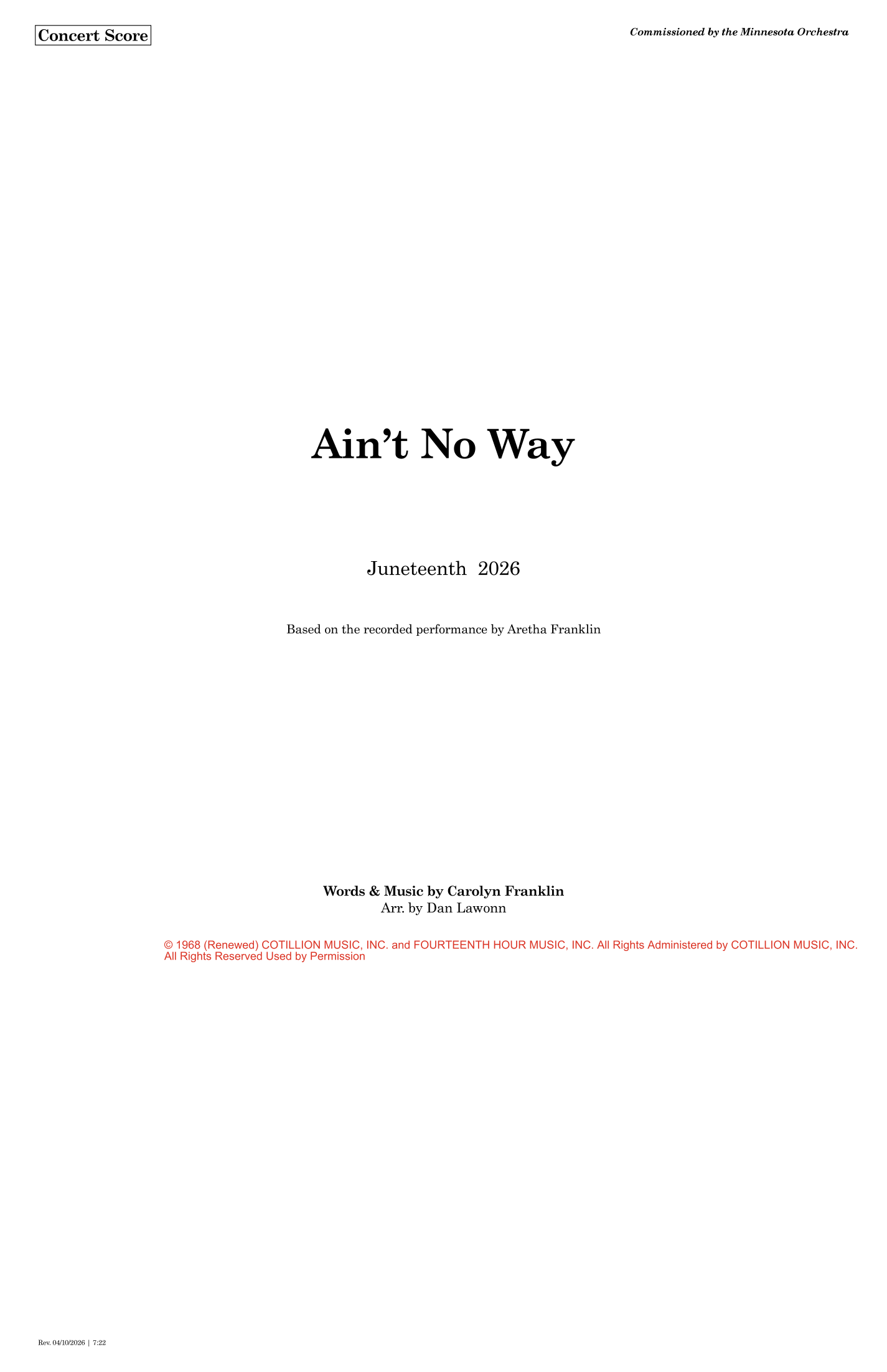 Ain't No Way (arr. Daniel Lawonn) by Aretha Franklin 管弦乐团 - 预览
