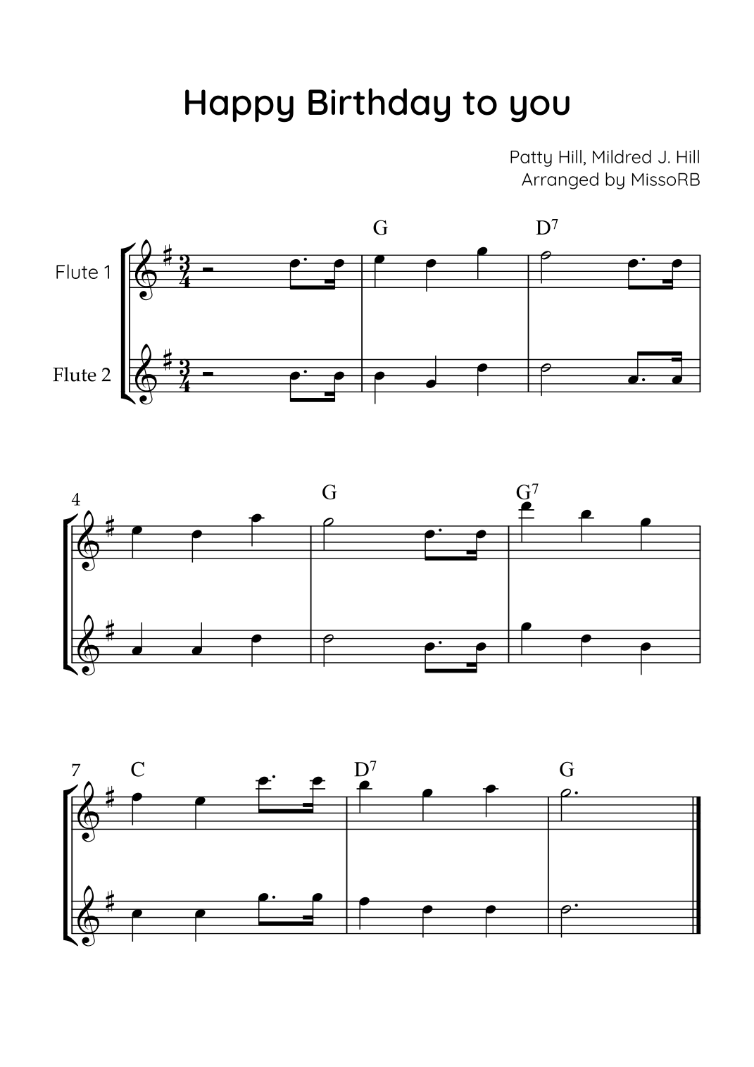 Happy Birthday To You Flute Duet In G With Chords Easy arr happy-birthday-to-you-flute-duet-in-g-with-chords-easy-arr