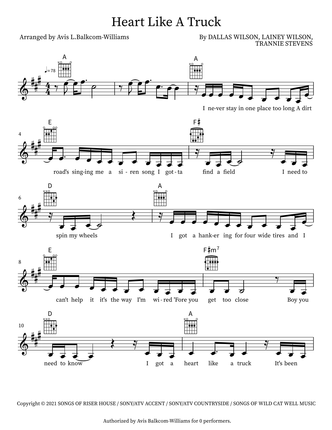 Heart Like A Truck Sheet Music Trannie Stevens Lead Sheet / Fake Book