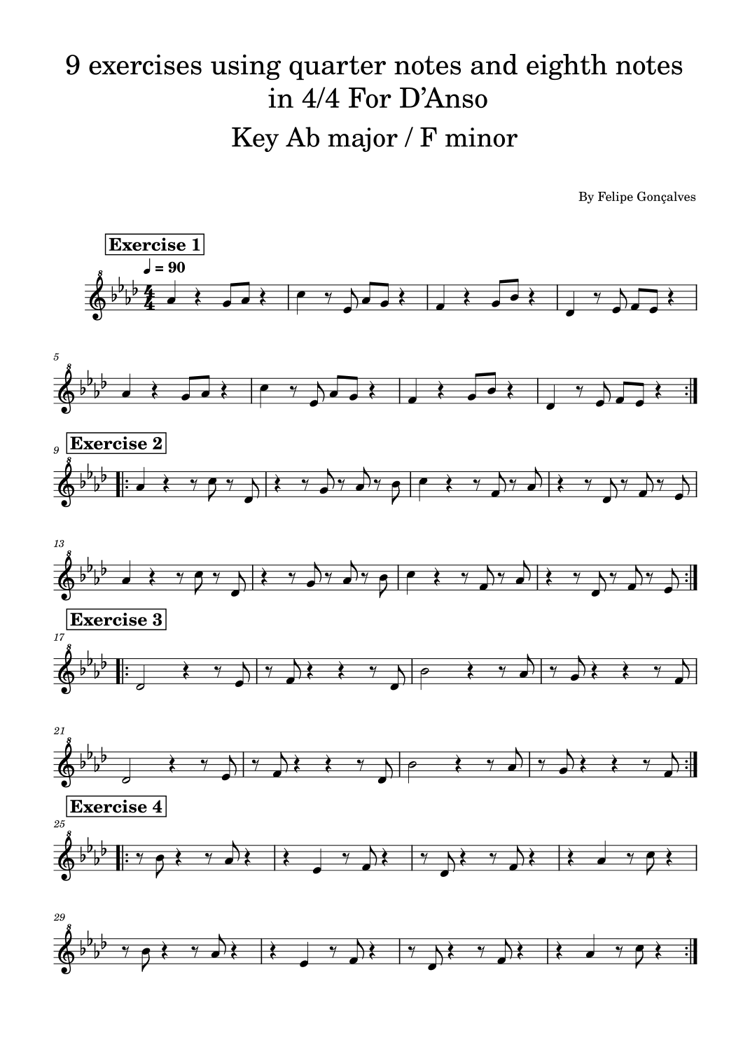 8 exercises using quarter notes & eighth notes for D’Anso in the key of ...