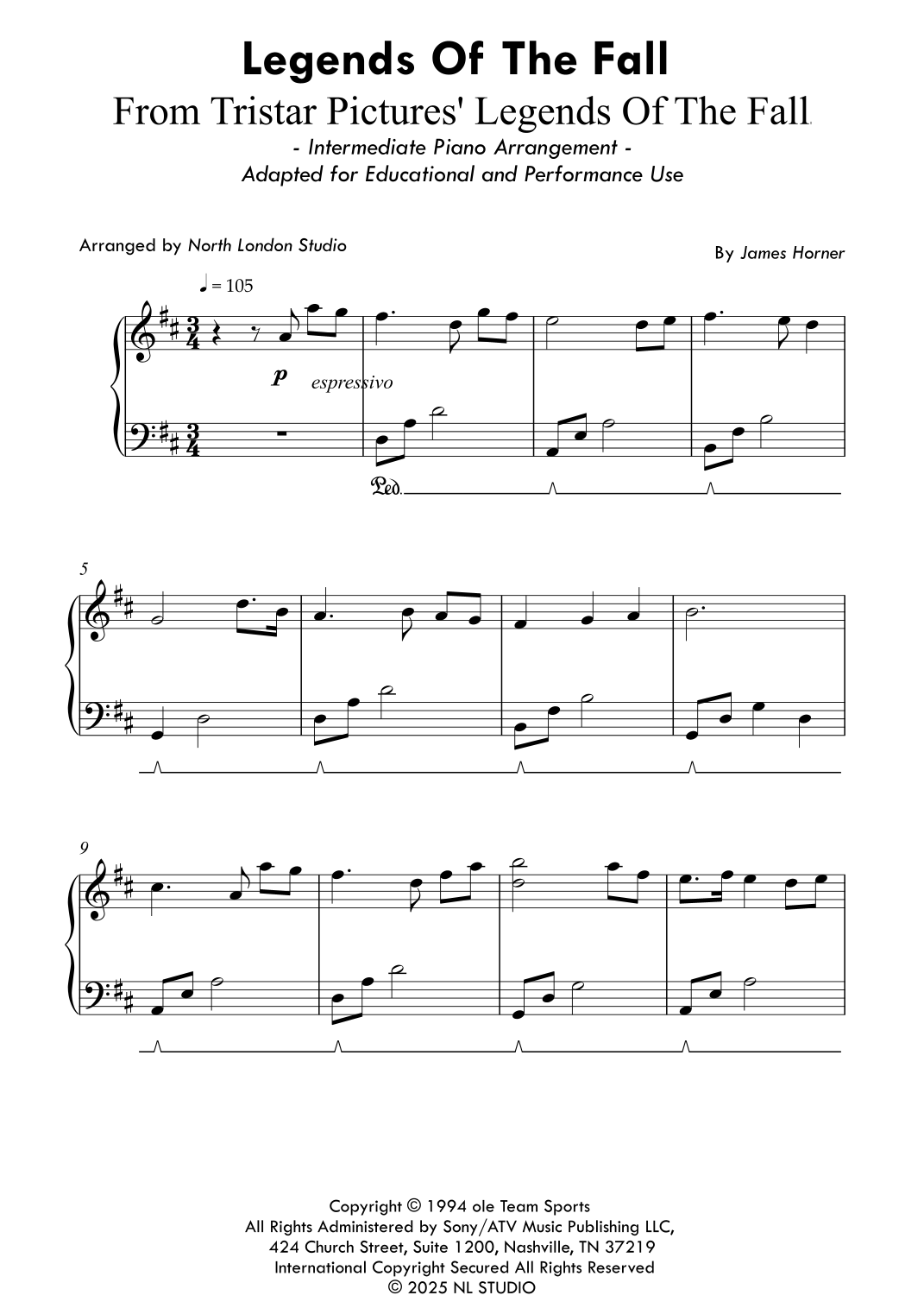 Legends Of The Fall (arr. North London studio) by James Horner Sheet ...