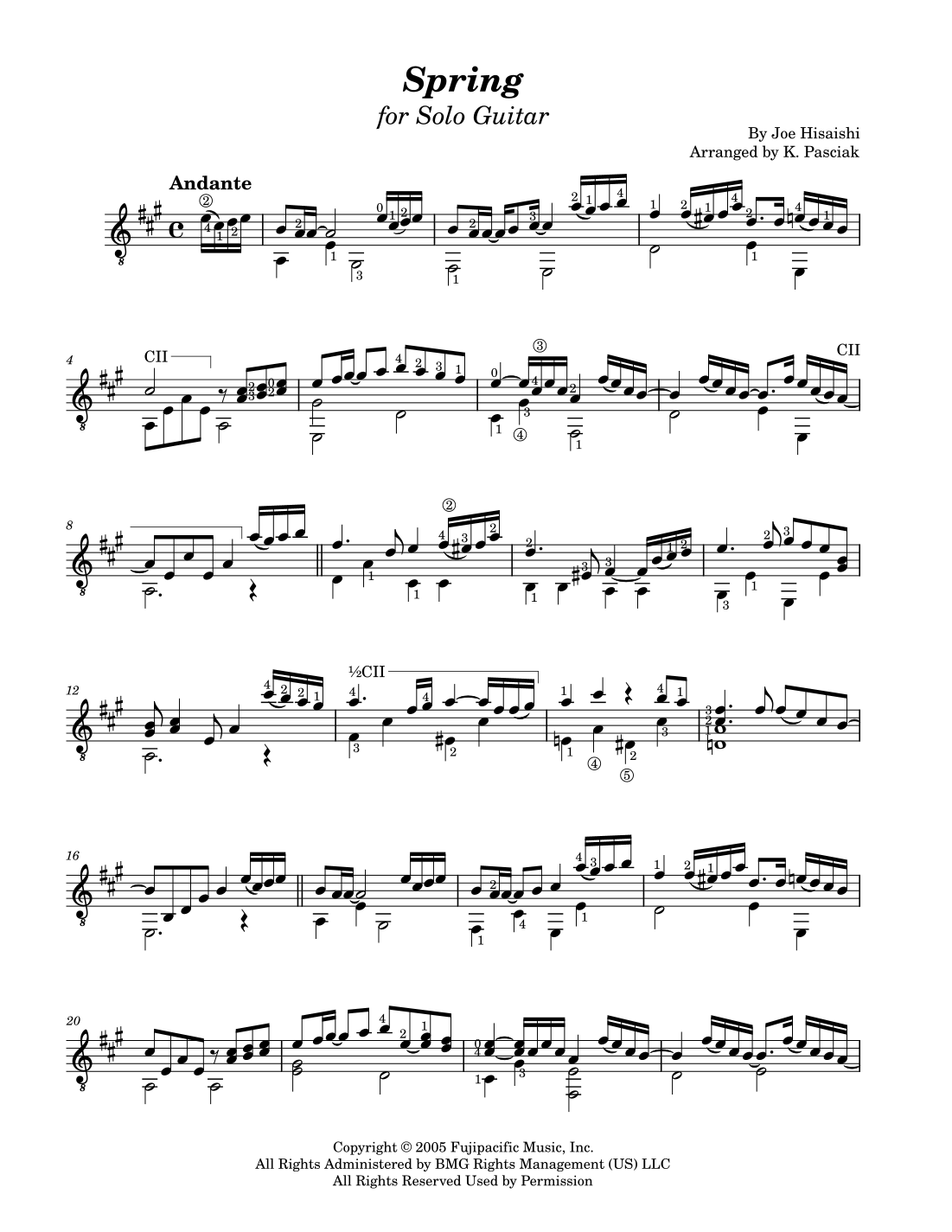 Spring (arr. Kenneth Pasciak) by Joe Hisaishi Sheet Music for Solo ...