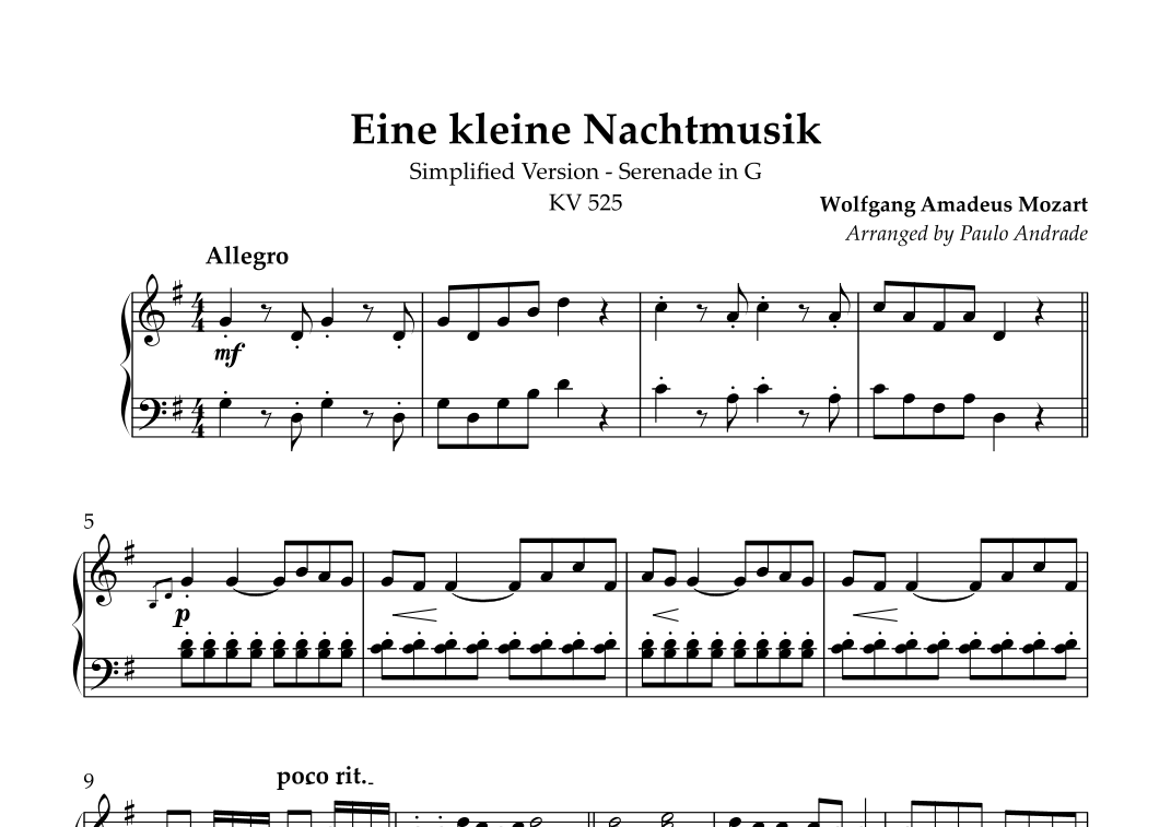 Eine kleine Nachtmusik (arr. Paulo Andrade) by Wolfgang Amadeus Mozart ...