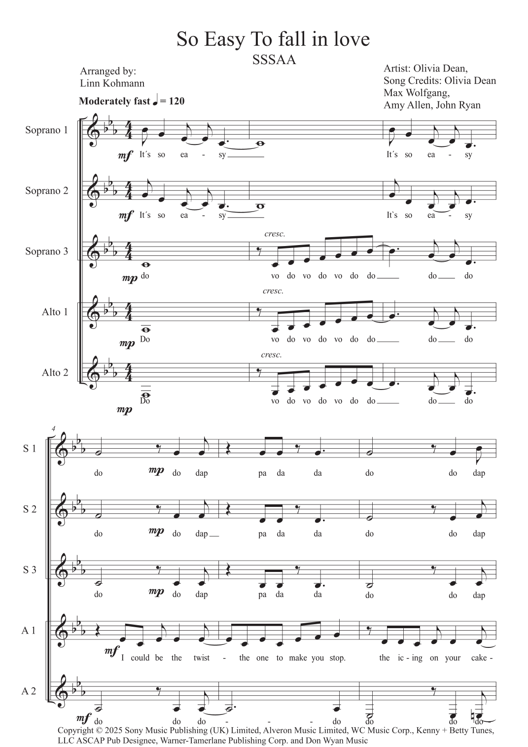 Partition Fall So Easy To Fall In Love (arr. Linn Kohmann) par Amy Allen Partitions ...