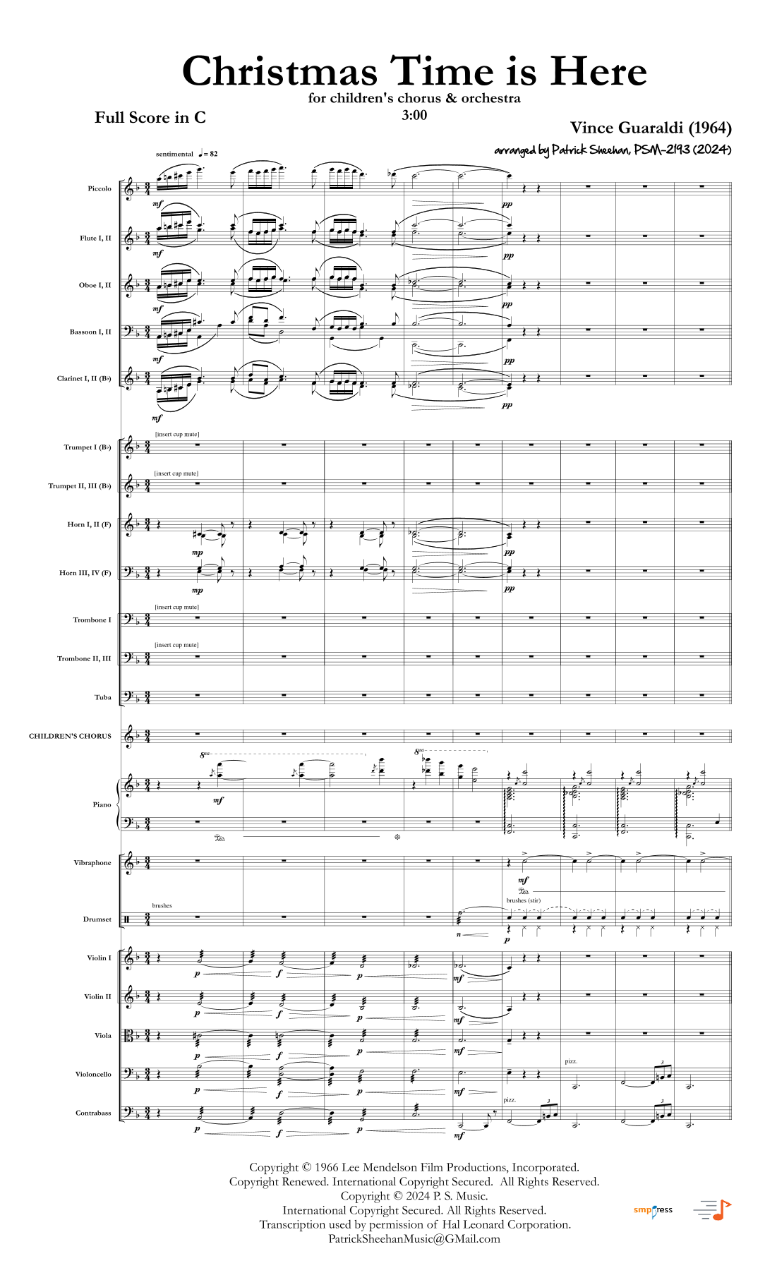 Christmas Time Is Here (arr. Patrick Sheehan) by Vince Guaraldi 管弦乐团总谱 - 预览