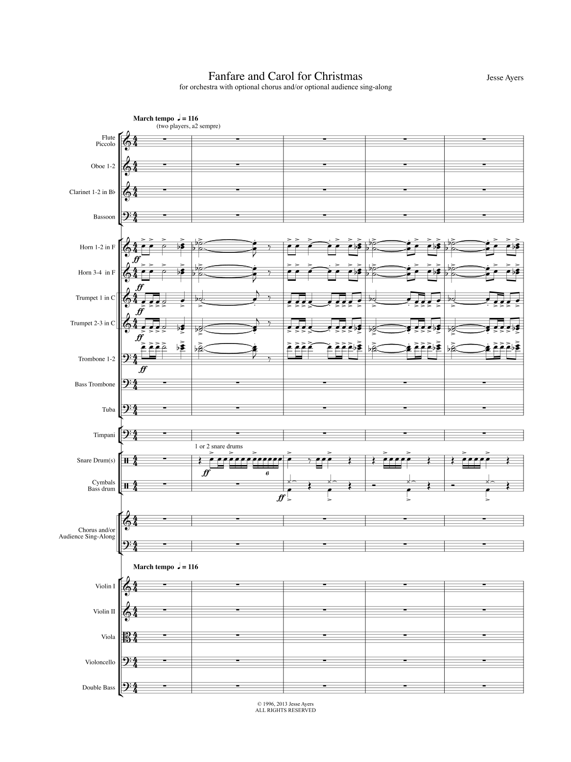 【杰西·艾尔斯《圣诞号角与颂歌》管弦乐总谱】Fanfare and Carol for Christmas (orchestra) by Jesse Ayers Full Orchestra PDF乐谱下载