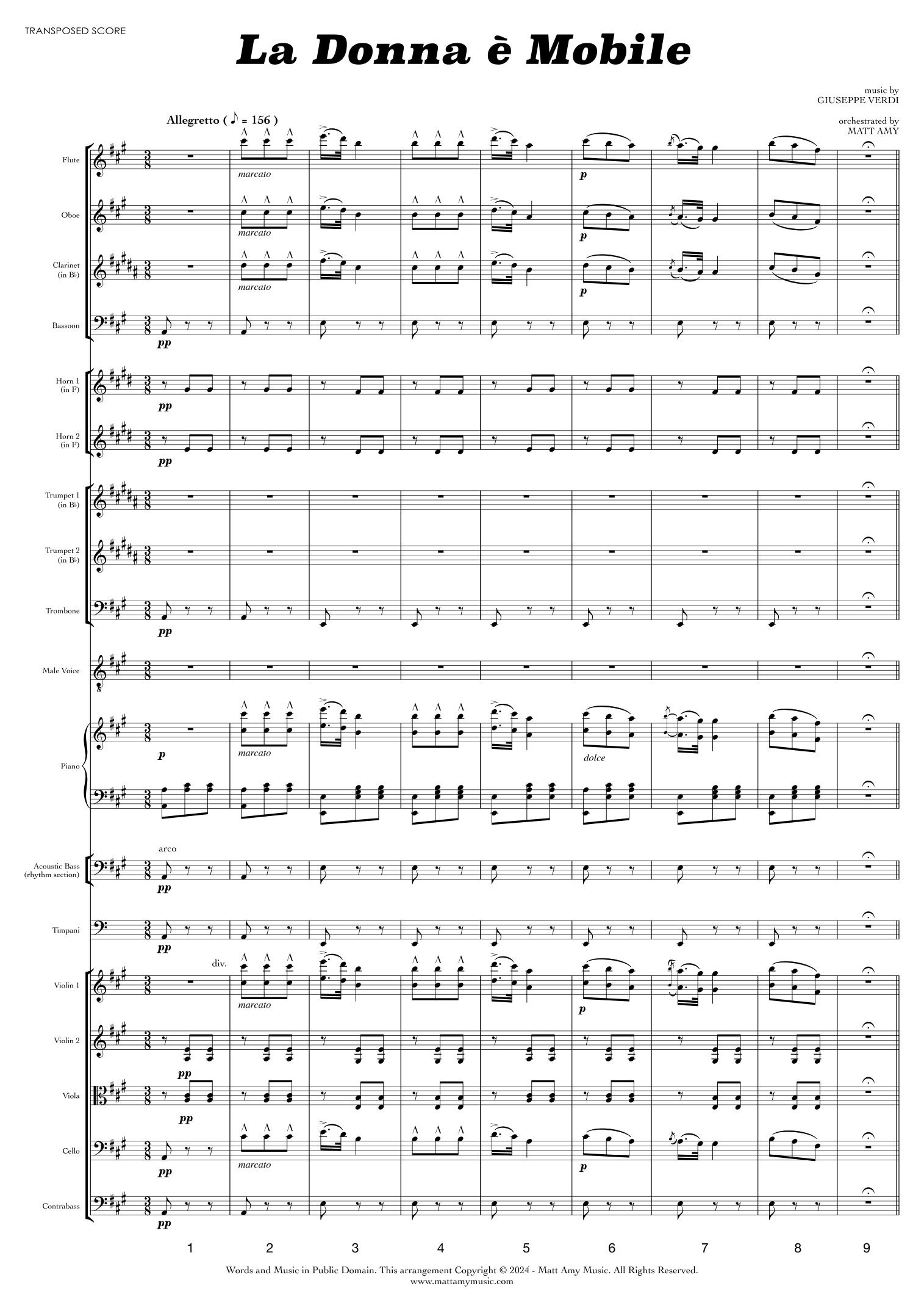 La Donna é Mobile (arr. Matt Amy) by Luciano Pavarotti 管弦乐团全编制 - 预览