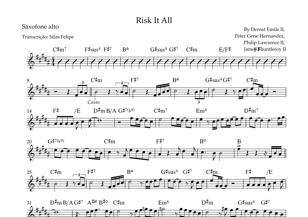 Risk It All (arr. Silas Felipe) by Bruno Mars Sheet Music for Alto Sax ...