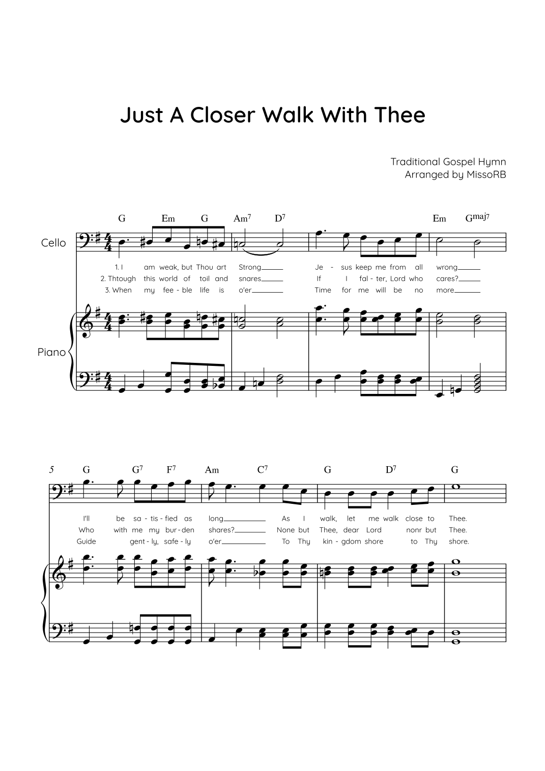Just a Closer Walk With Thee - Cello & Piano in G With Chords & Lyric ...