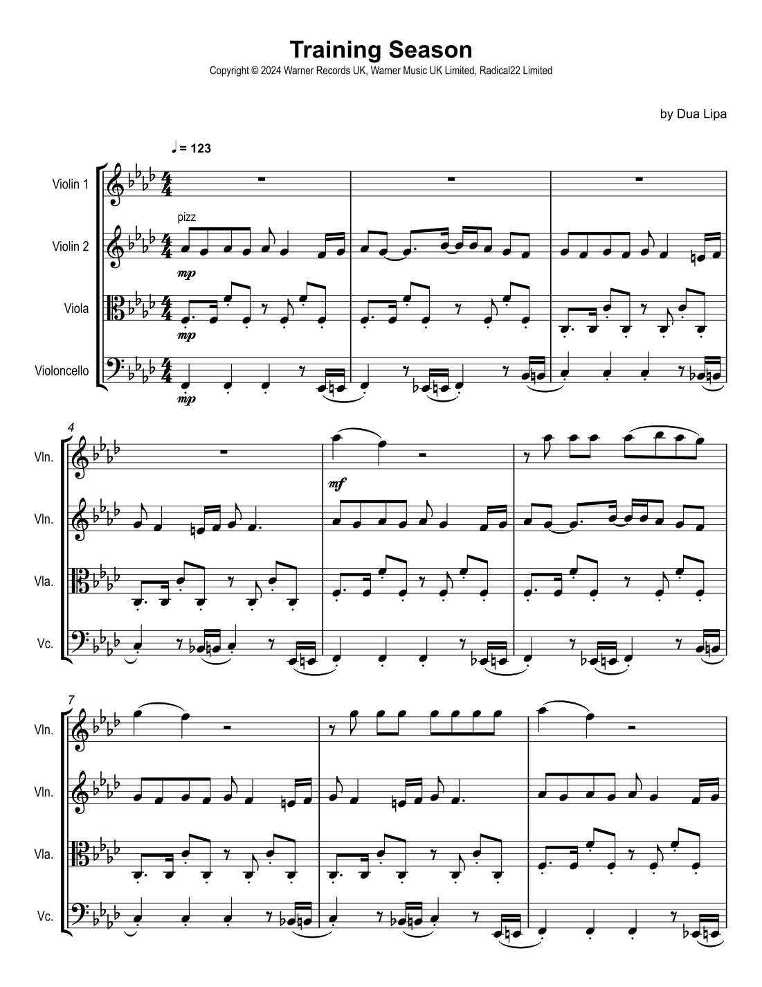 Houdini (arr. Ignacio Quiroz) Sheet Music Dua Lipa String Quartet