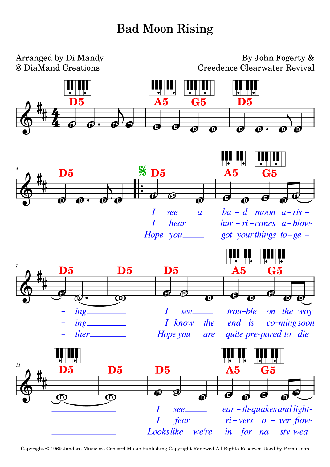 Bad Moon Rising (arr. Dianne Mandy) by Creedence Clearwater Revival ...