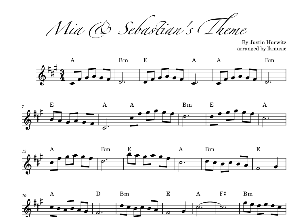 Mia & Sebastian's Theme by Justin Hurwitz Sheet Music for Flute Solo ...