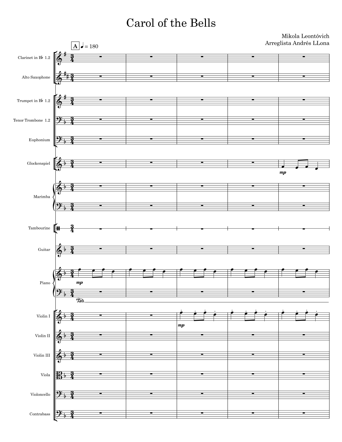 Carol of Bells (arr. Andrés LLona) by Mykola Leontovych Full Orchestra