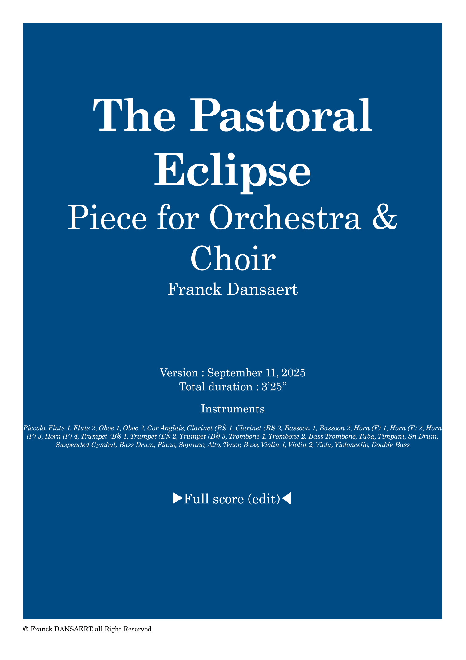 The Pastoral Eclipse - Score Only by Franck Dansaert Full Orchestra