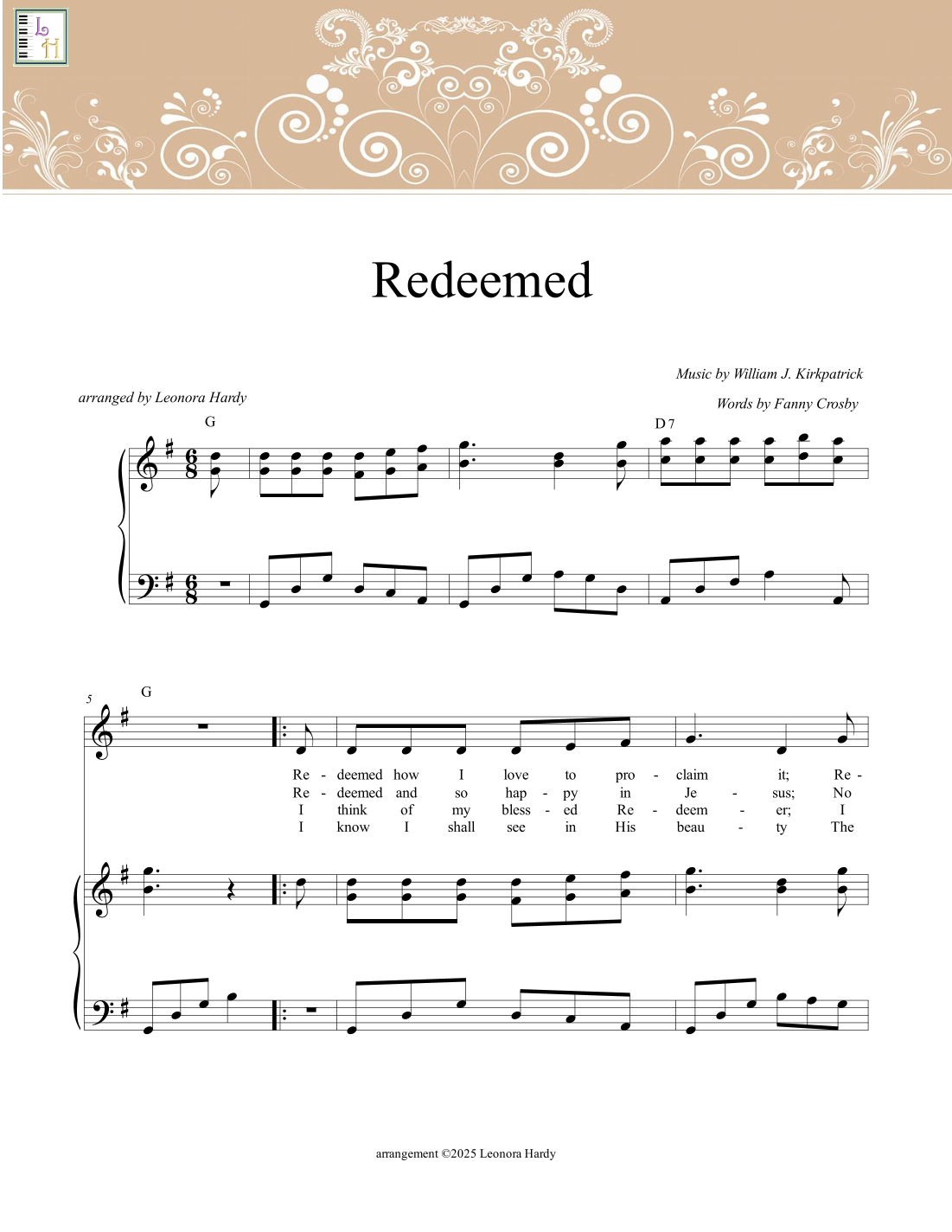 Redeemed (arr. Leonora Hardy) por William J. Kirkpatrick/Fanny Crosby ...