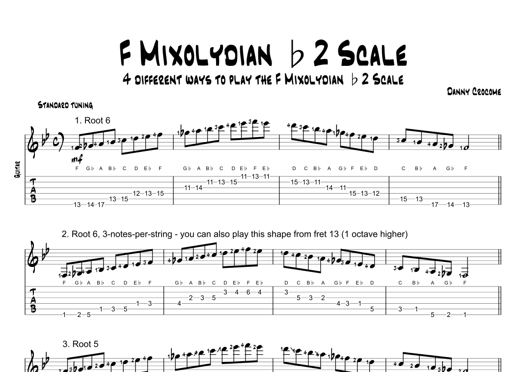 F Mixolydian b2 Scale (4 Ways to Play) Sheet Music Traditional