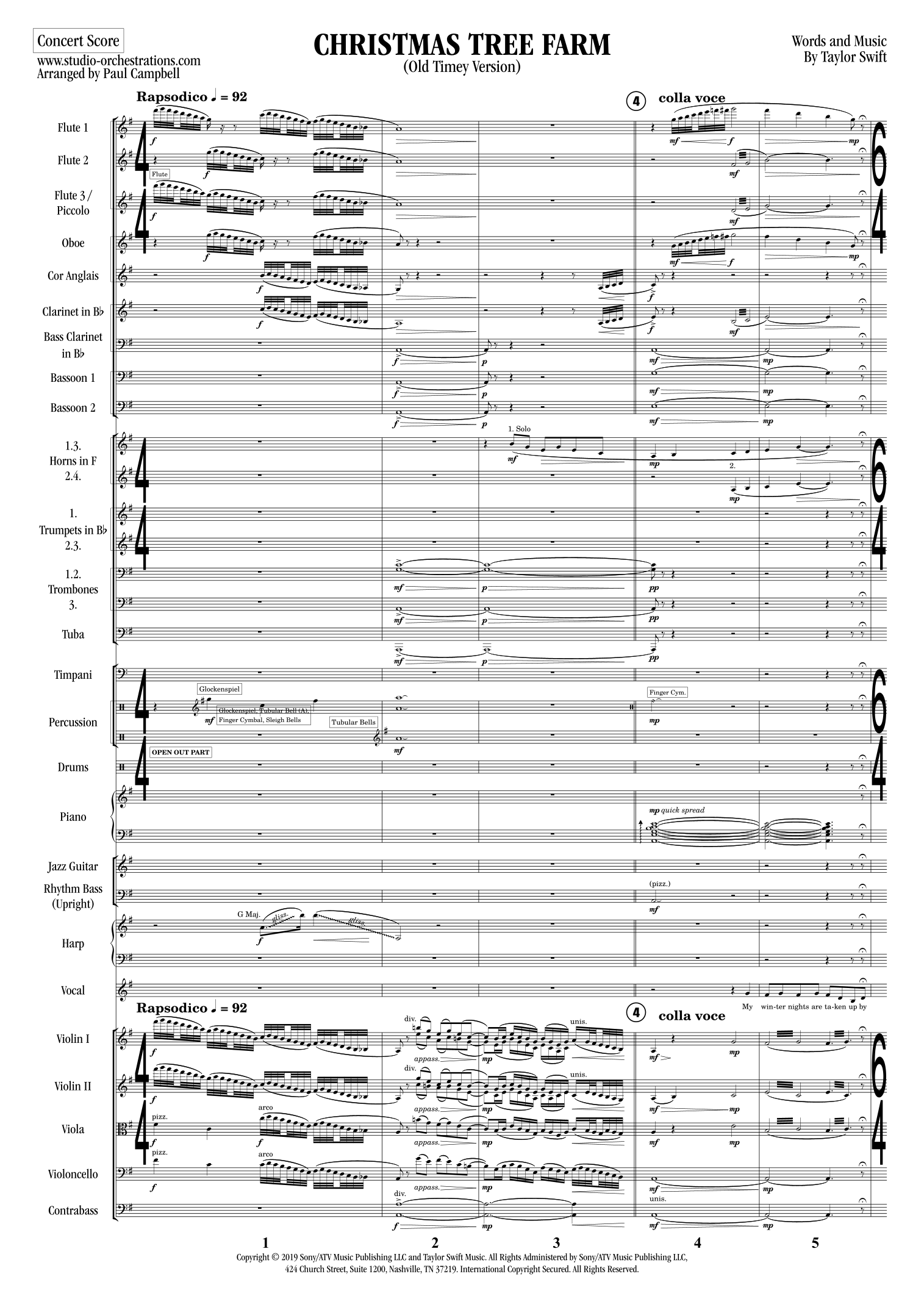 Christmas Tree Farm (arr. Paul Campbell / Studio Orchestrations) by Taylor Swift Full Orchestra