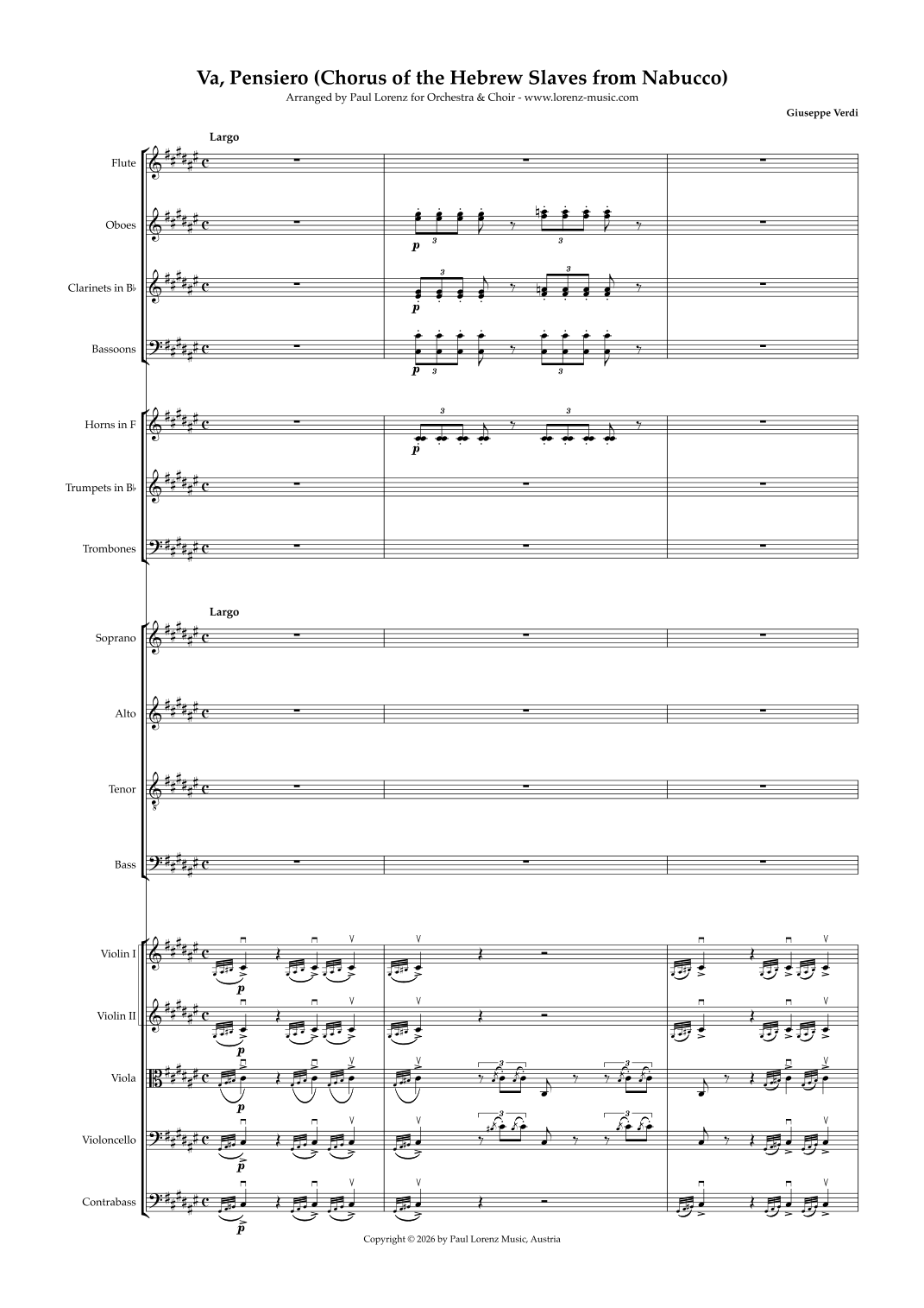 Va, Pensiero — Chorus of the Hebrew Slaves (from Nabucco) (arr. Paul Lorenz) by London Symphony Orchestra Full Orchestra (希伯来奴隶合唱 - 管弦乐团版) - 预览