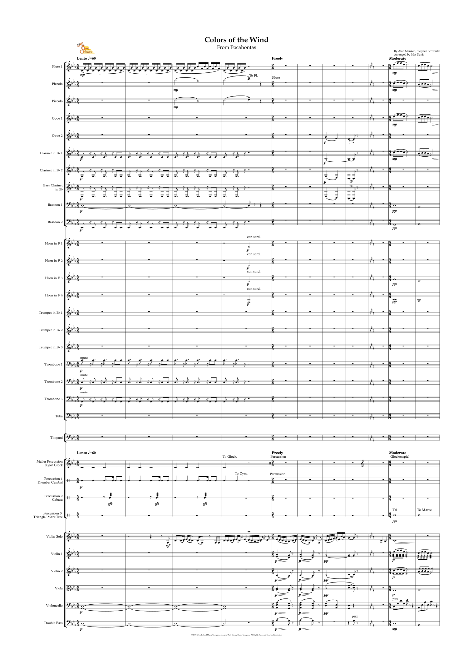 Colors Of The Wind (arr. Mat Davis) by Vanessa Williams Full Orchestra
