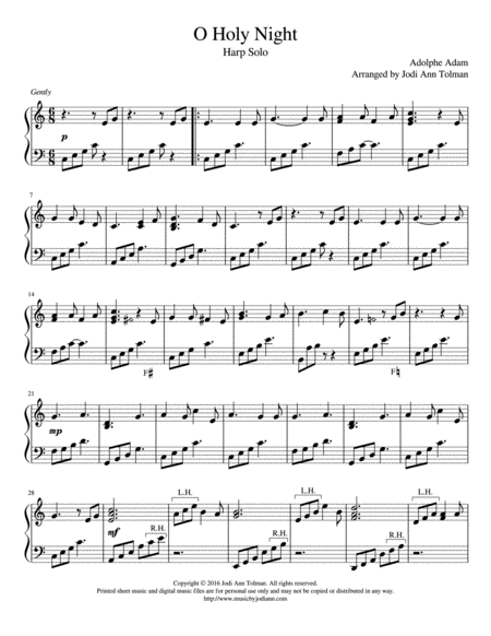 Interactive Digital Sheet Music preview of 'O Holy Night, Harp Solo (arr. Jodi Ann Tolman)' by Adolphe Adam, Harp page 1