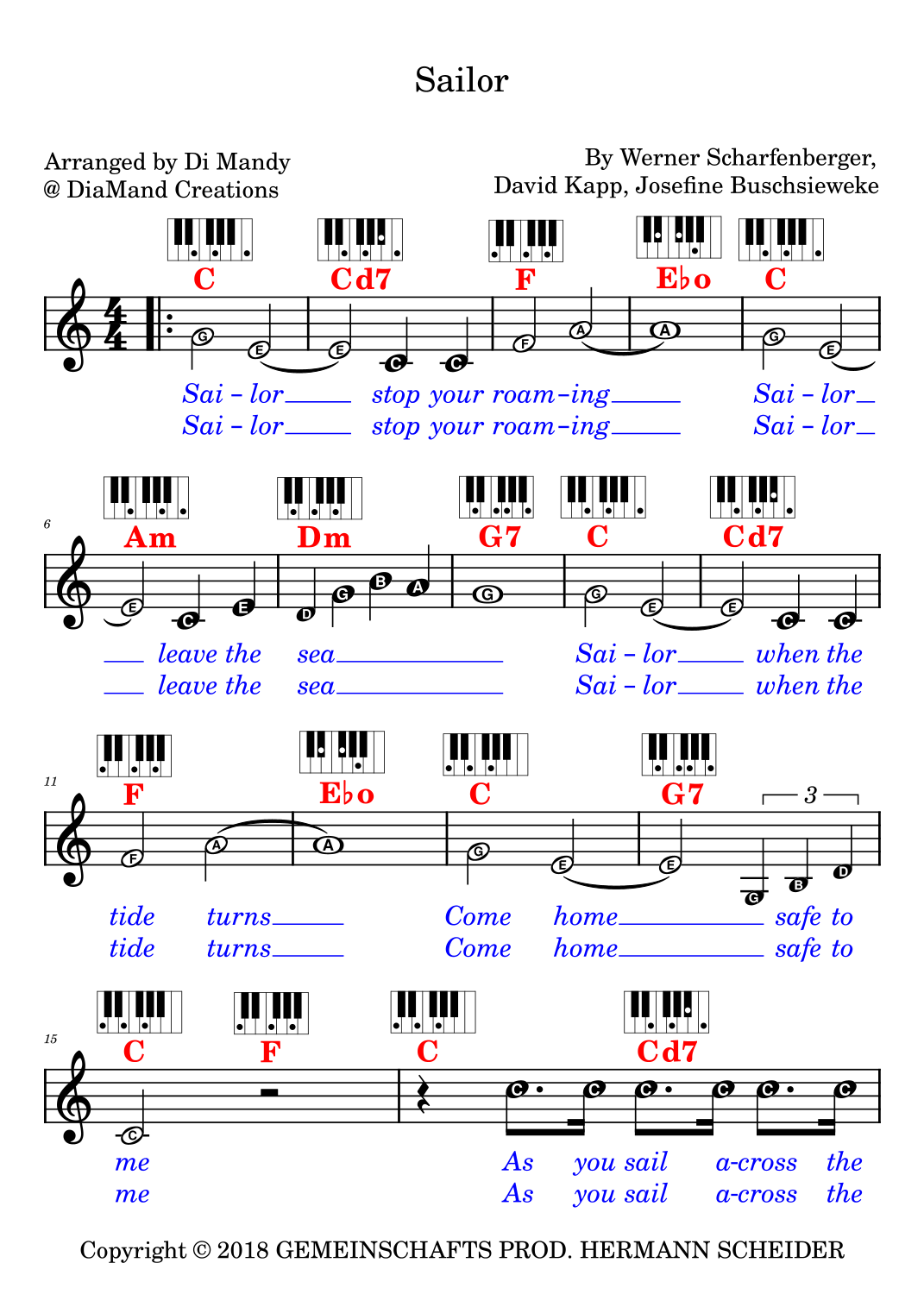 Sailor Your Home Is The Sea arr Dianne Mandy By Petula Clark Sheet 