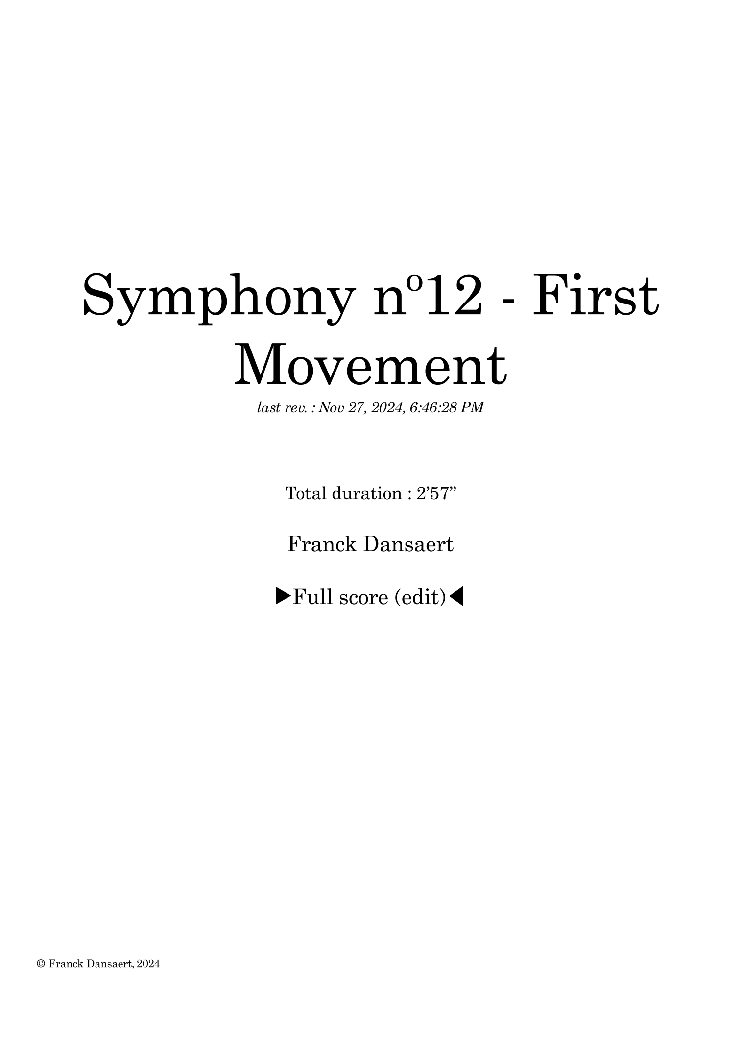 Symphony nº12 (first movement) - Score Only by Franck Dansaert Full Orchestra(第12号交响曲(第一乐章)- 仅总谱 - Franck Dansaert 管弦乐团)- 预览