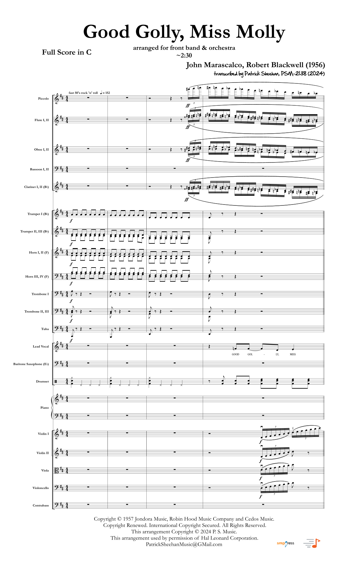 Good Golly Miss Molly (arr. Patrick Sheehan) by Mitch Ryder (W/devil W/blue..) Full Orchestra