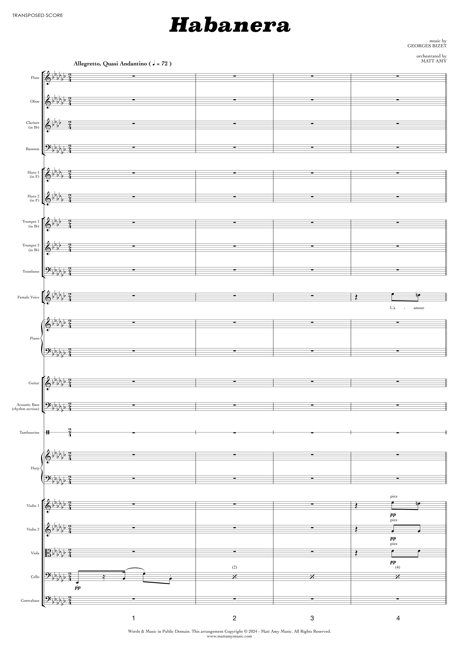 Habanera (arr. Matt Amy) by Georges Bizet Full Orchestra