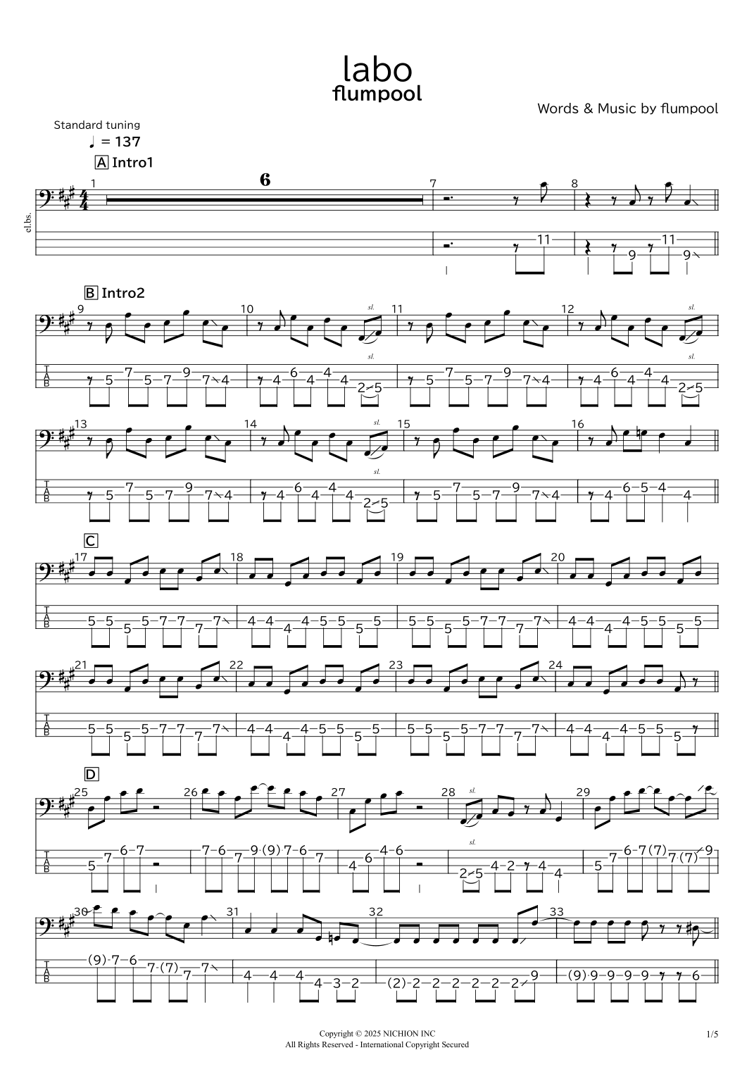 Labo (arr. bassscore.masspro) by . Flumpool Sheet Music for Bass Guitar ...