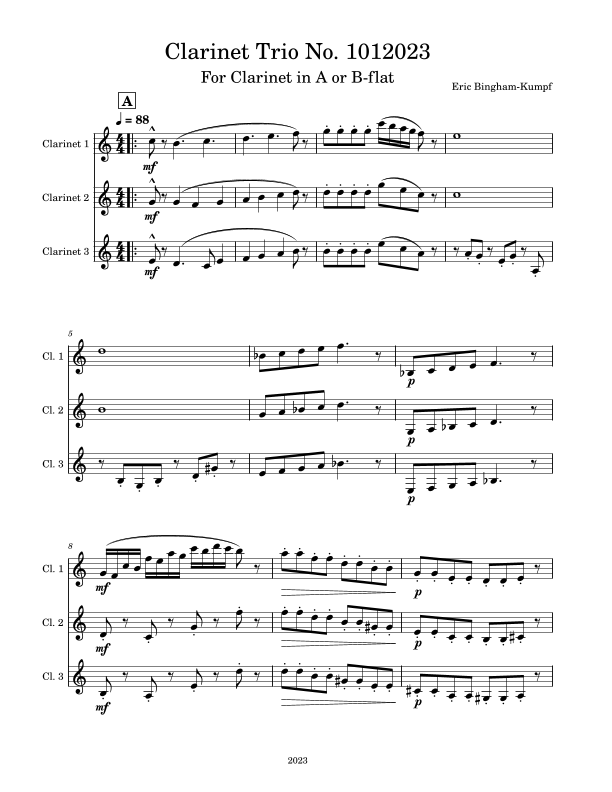 Trio No. 1012023 by Eric BinghamKumpf Sheet Music for