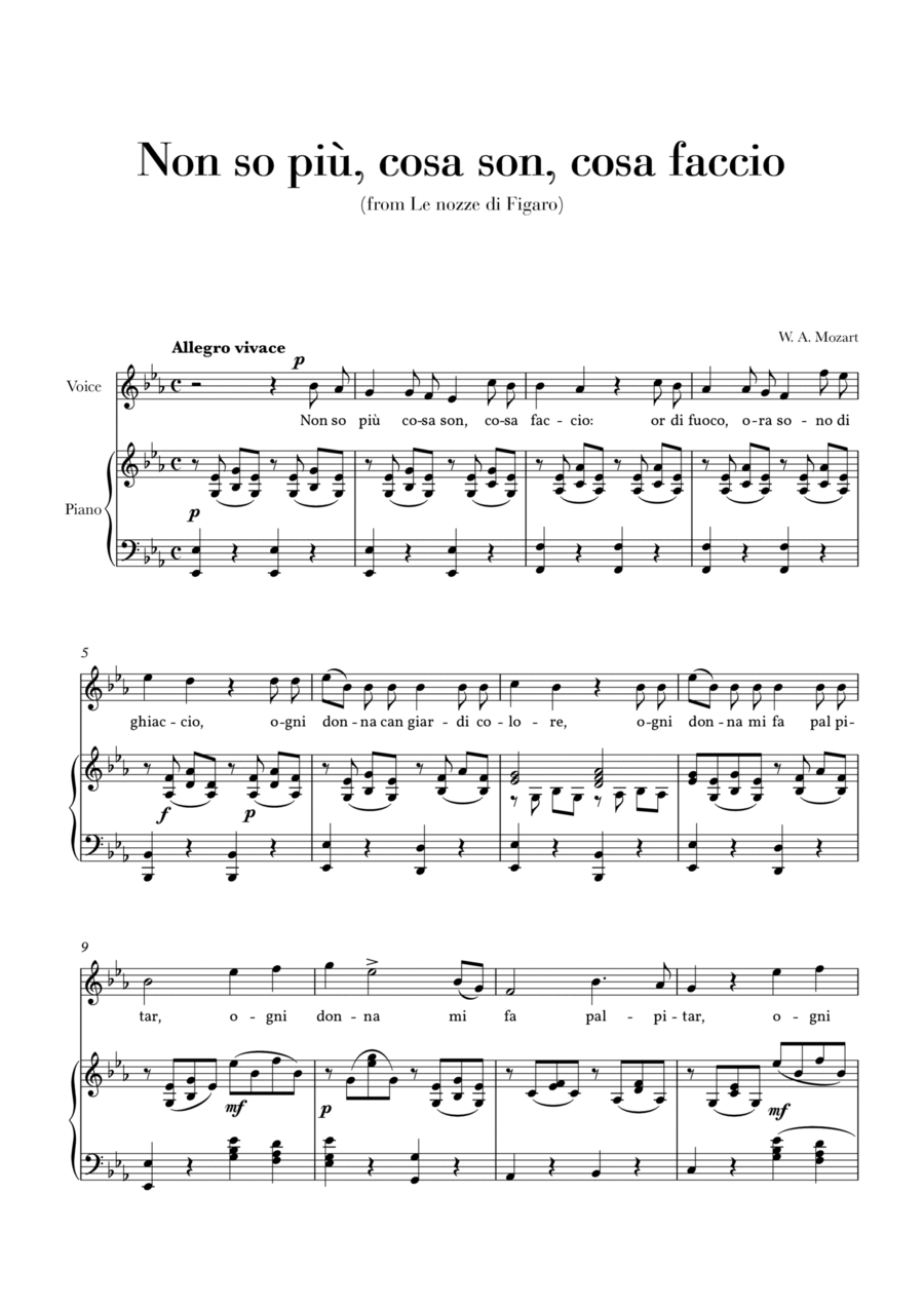 Non so più, cosa son, cosa faccio (from Le nozze di Figaro) (arr. Cadenza Editions) Digital Sheet Music