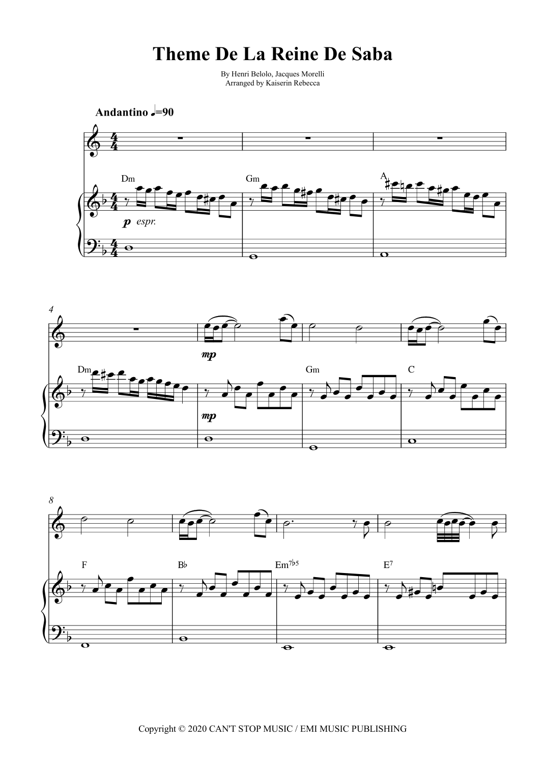 Saba Theme Theme De La Reine De Saba (arr. Kaiserin Rebecca) by Henri Belolo Sheet ...