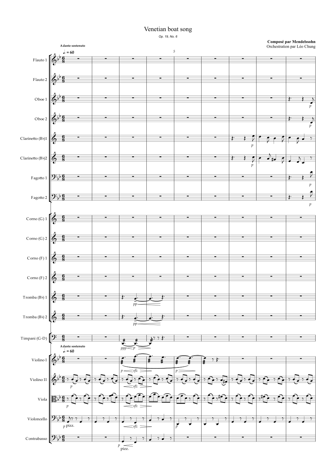 威尼斯船歌 Venetian boat song (arr. Léo Chung) by Felix Mendelssohn Full Orchestra - 预览
