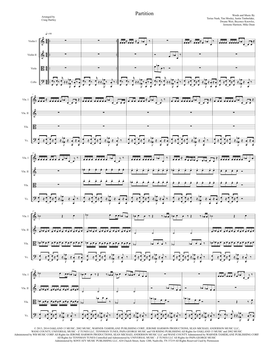 Partition Sheet Music Beyonce String Quartet