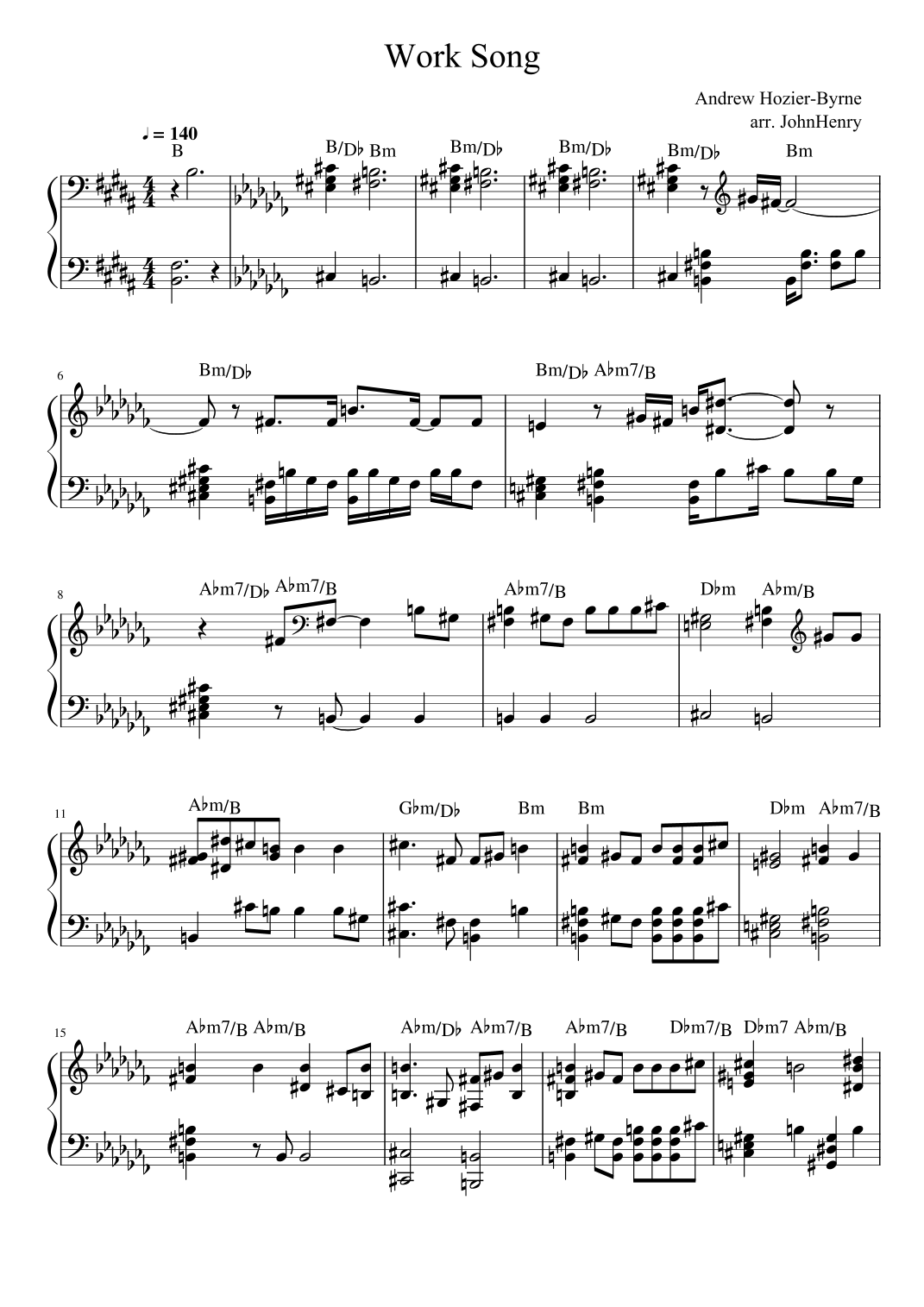 Work Song by Andrew Hozier Sheet Music for Easy Piano (arr. Matt