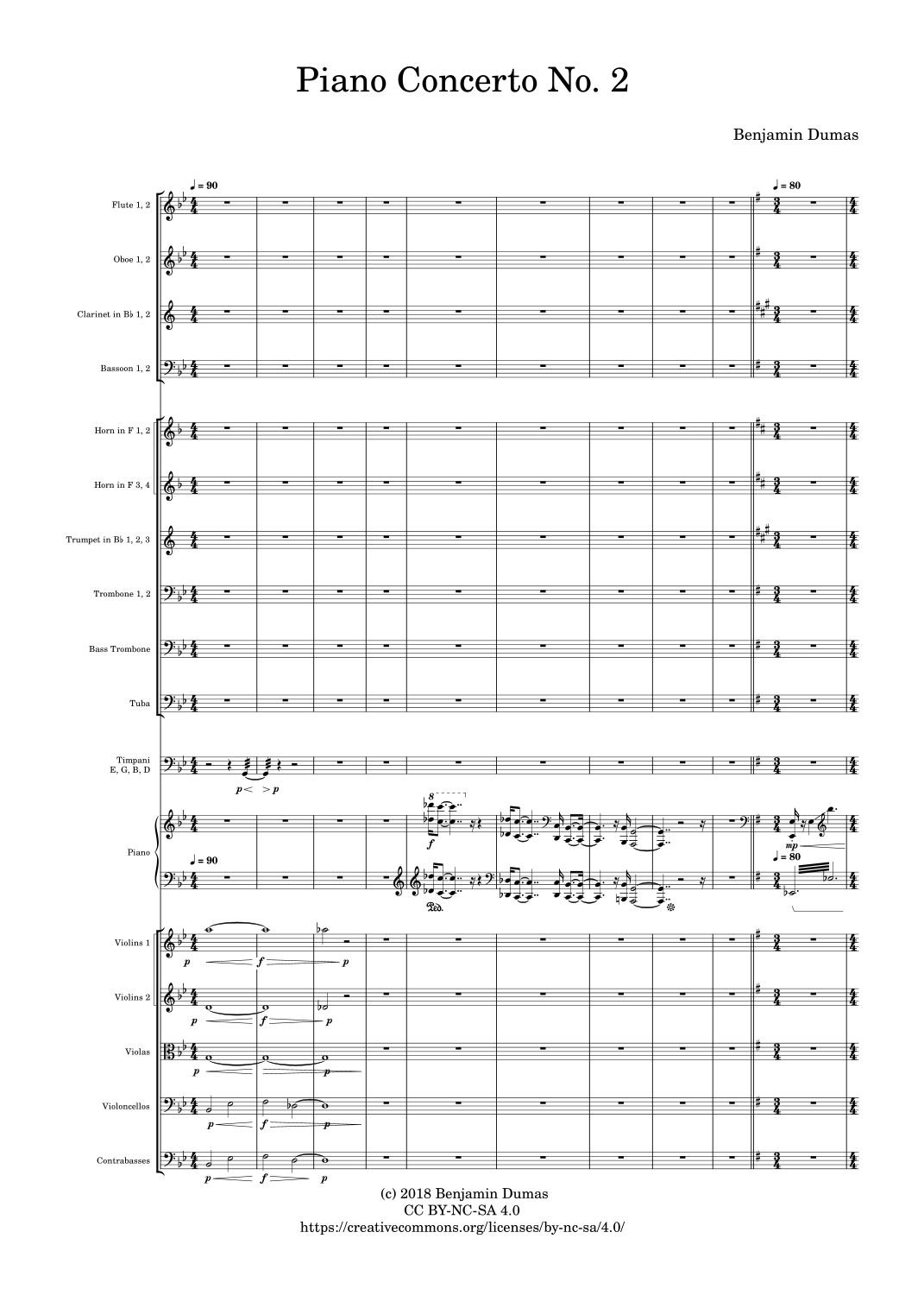 【本杰明·杜马斯《第二钢琴协奏曲》管弦乐总谱】Piano Concerto No. 2 by Benjamin Dumas Full Orchestra PDF乐谱下载