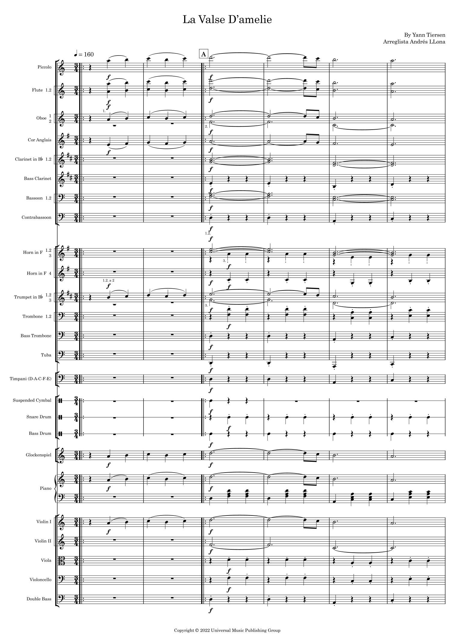 La Valse D'amelie - Version Orchestre (arr. Andrés LLona) by Yann Tiersen Full Orchestra