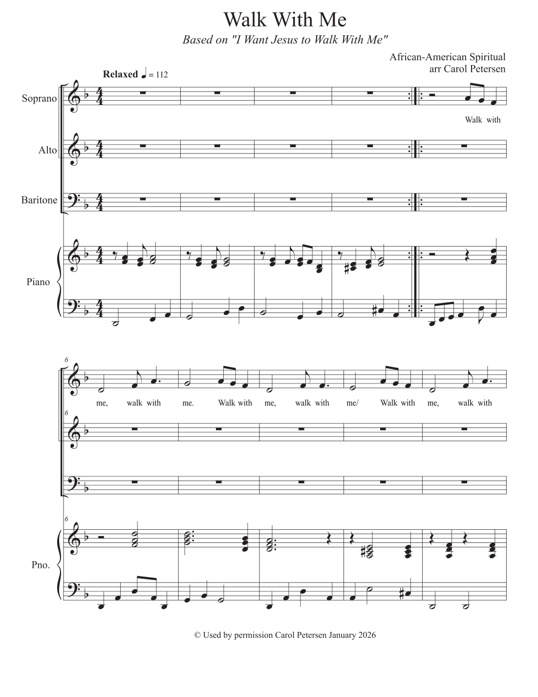 Walk With Me (arr. arr Carol Petersen) by African-American Spiritual ...
