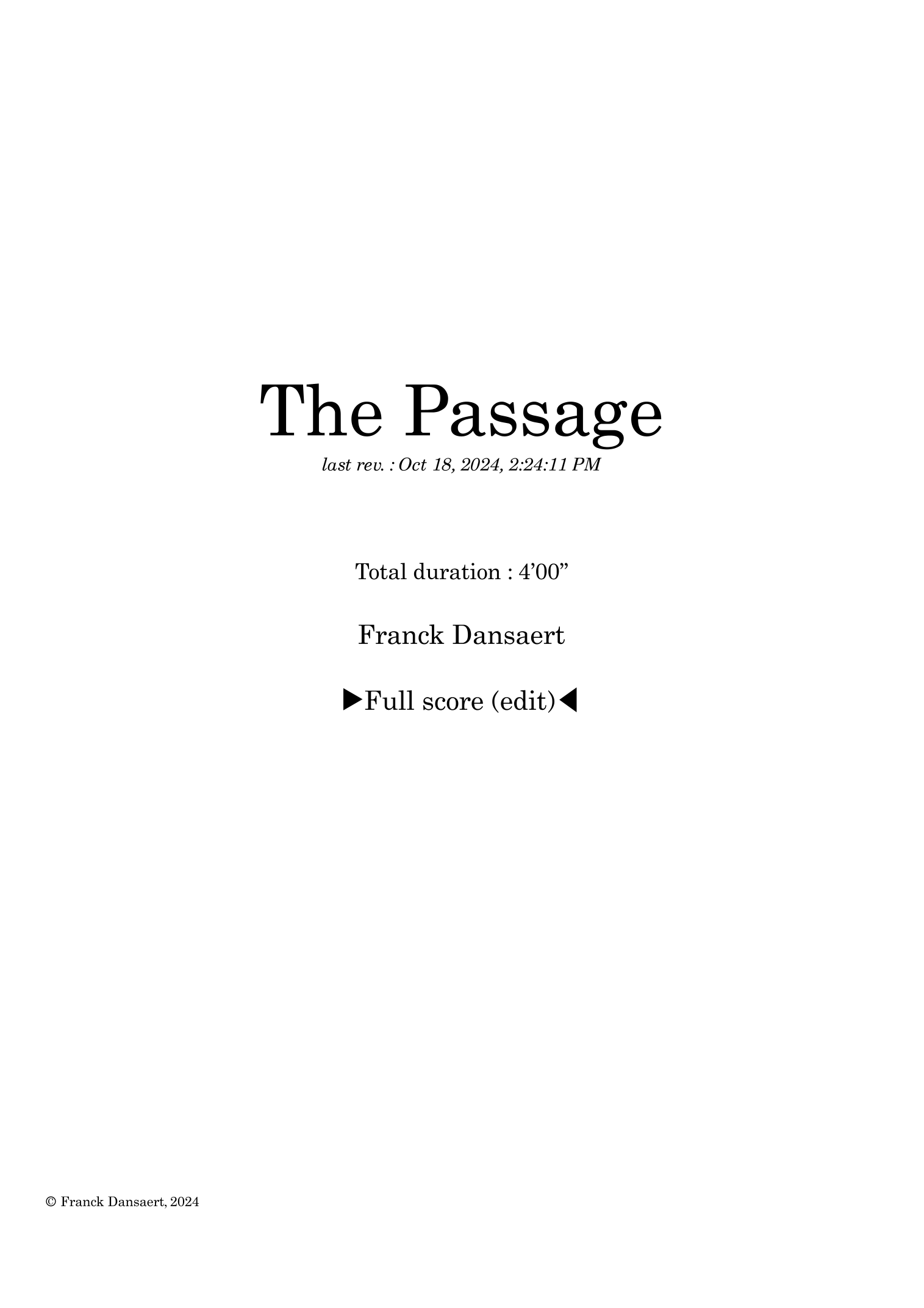 The Passage - Score Only by Franck Dansaert Full Orchestra