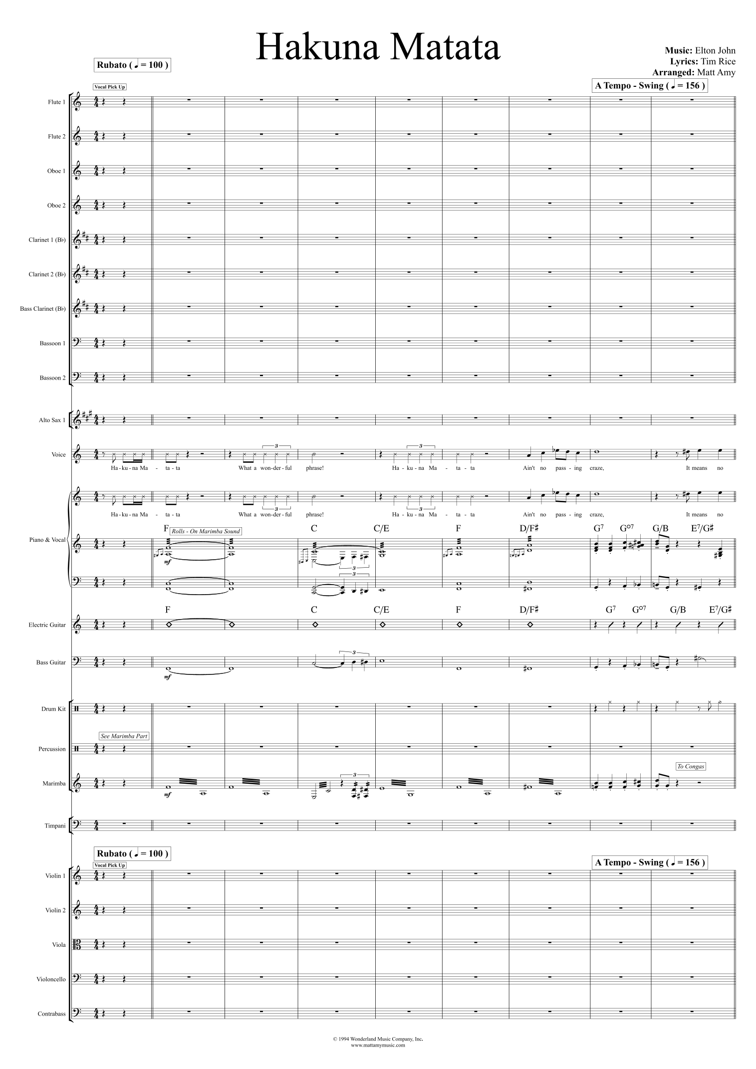 Hakuna Matata (arr. Matt Amy) by Jimmy Cliff Featuring Lebo M Full Orchestra