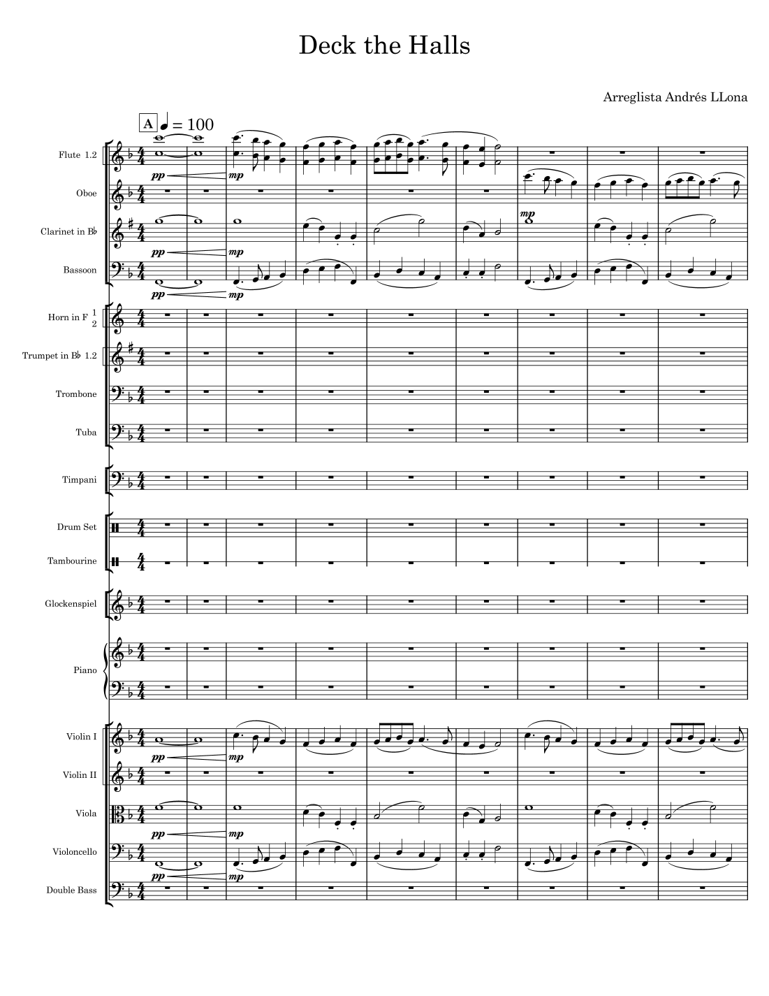 Deck the Halls (arr. Andrés LLona) by Thomas Oliphant Full Orchestra