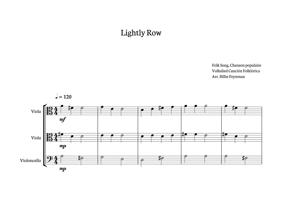 Lightly Row for String Trio - Two Violas and one Cello - Full Score ...