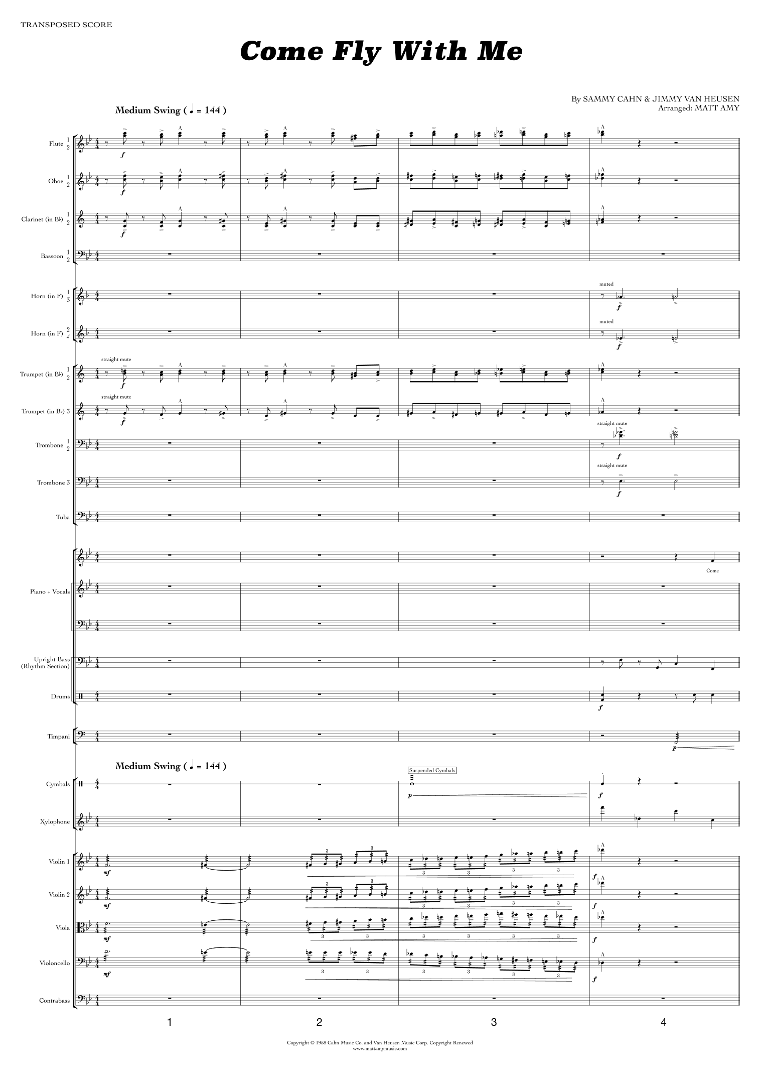 Come Fly With Me (arr. Matt Amy) by Frank Sinatra 全编制管弦乐 - 预览