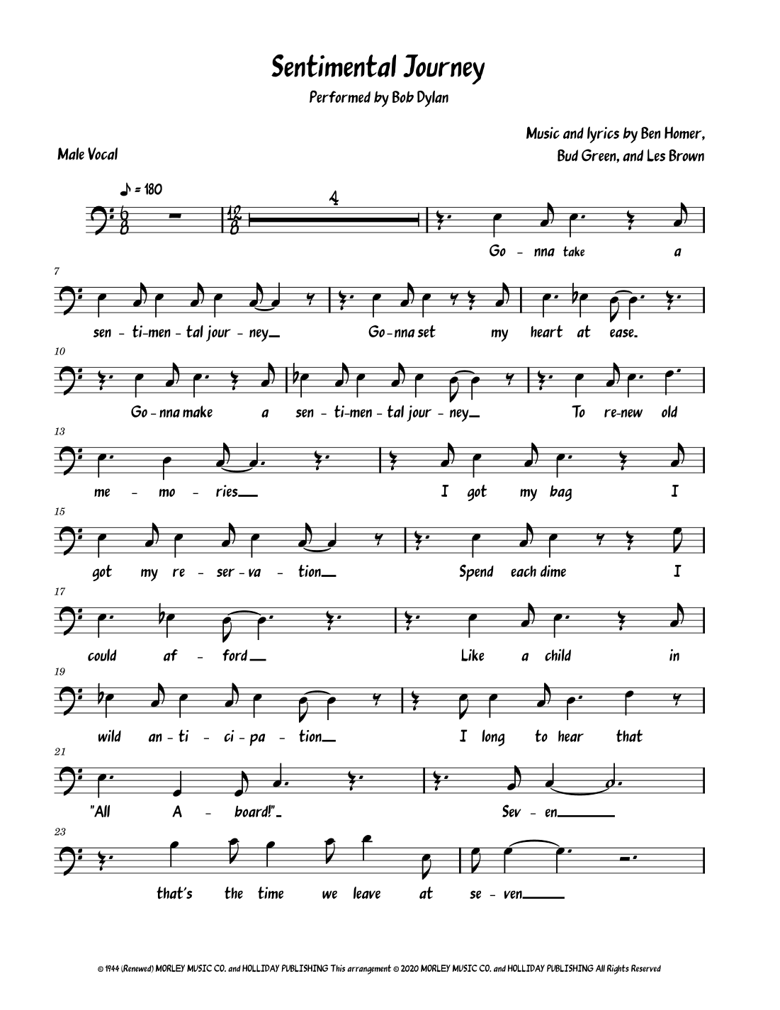 Sentimental Journey (Low Voice) by Bud Green Sheet Music for Real