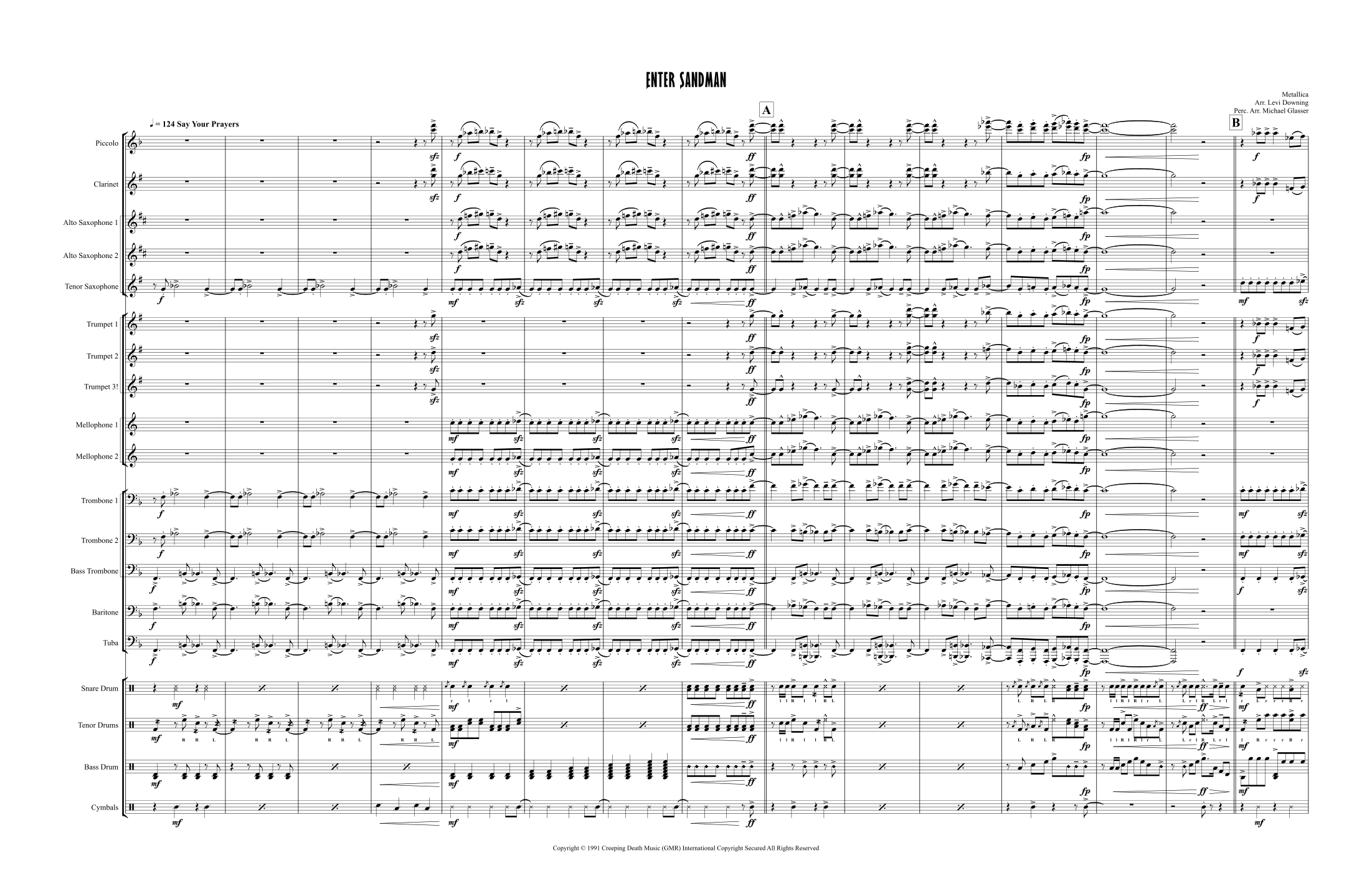 Enter Sandman (arr. Levi Downing) Sheet Music Metallica Marching Band