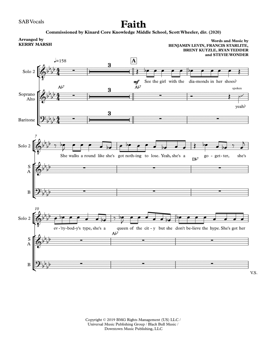Faith (arr. Kerry Marsh) Sheet Music Stevie Wonder feat. Ariana